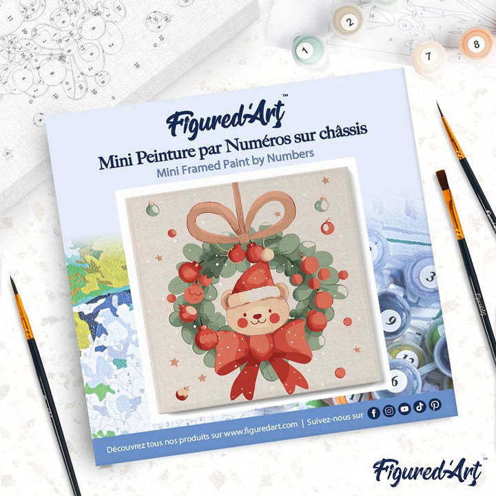 Mini Malen nach Zahlen mit Rahmen 20x20cm Bär mit Weihnachtskrone