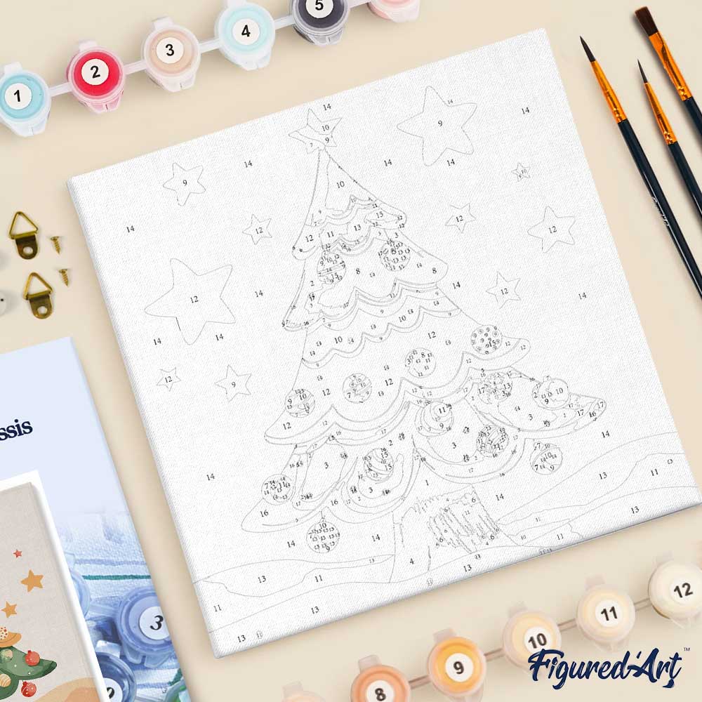 Mini Malen nach Zahlen mit Rahmen 20x20cm Schöner Weihnachtsbaum - Kidis Art