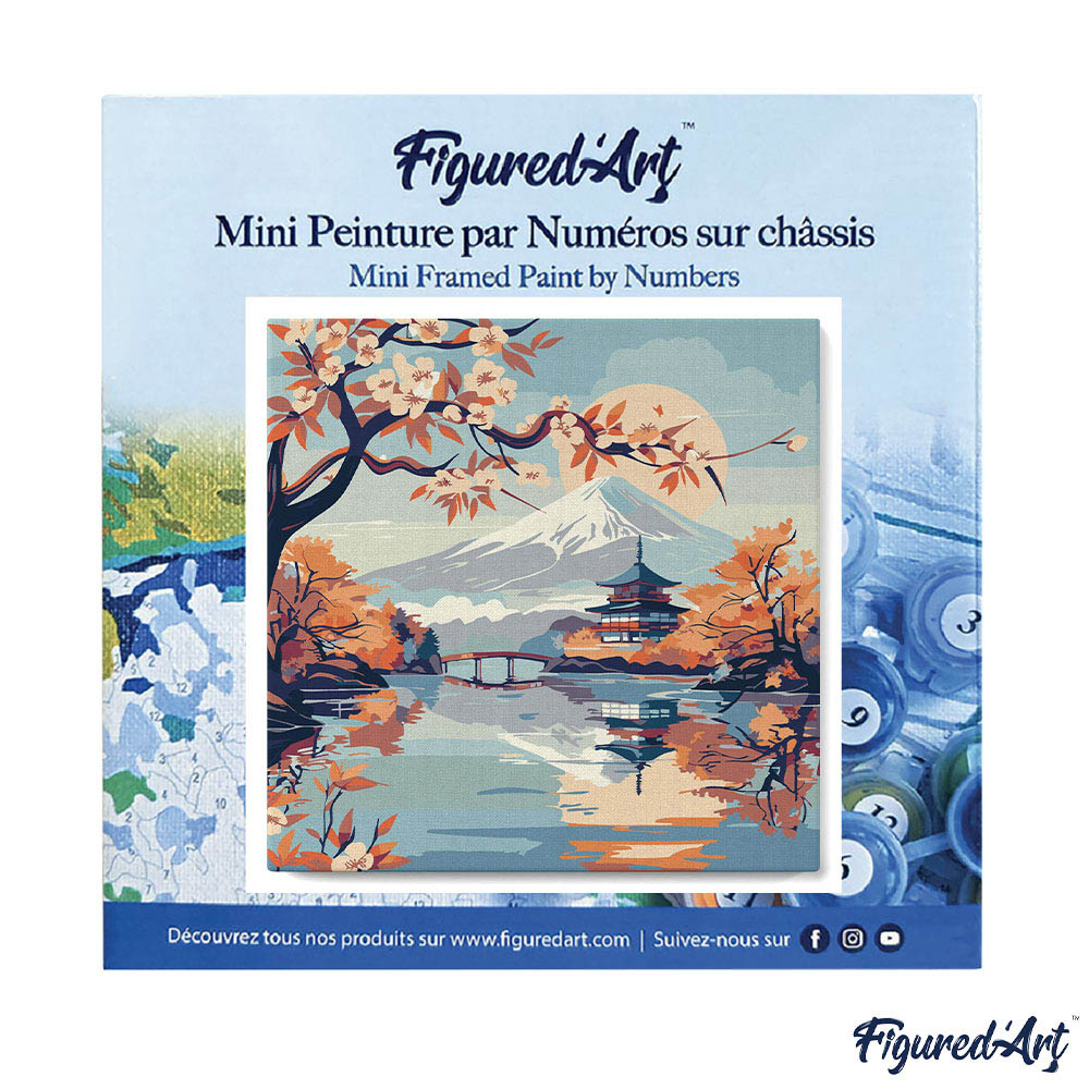 Mini Malen nach Zahlen mit Rahmen 20x20cm See und Berg Fuji