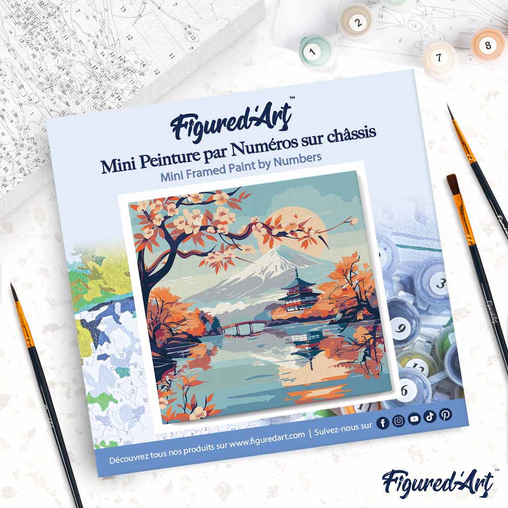 Mini Malen nach Zahlen mit Rahmen 20x20cm See und Berg Fuji