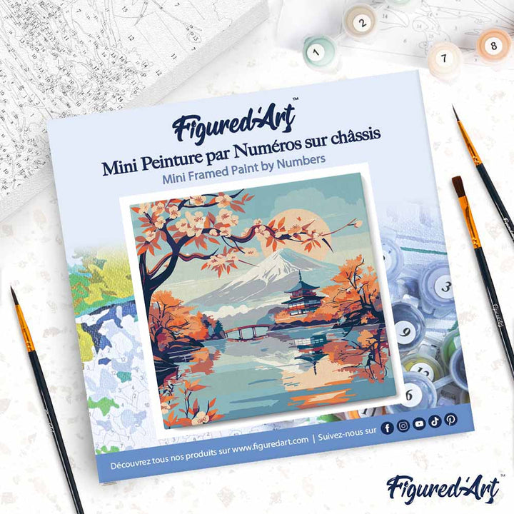 Mini Malen nach Zahlen mit Rahmen 20x20cm See und Berg Fuji