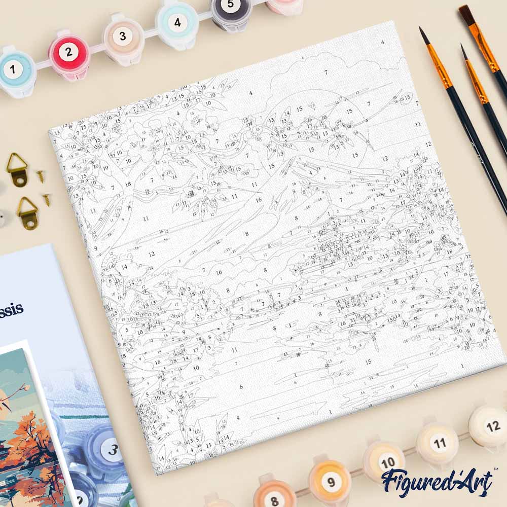 Mini Malen nach Zahlen mit Rahmen 20x20cm See und Berg Fuji