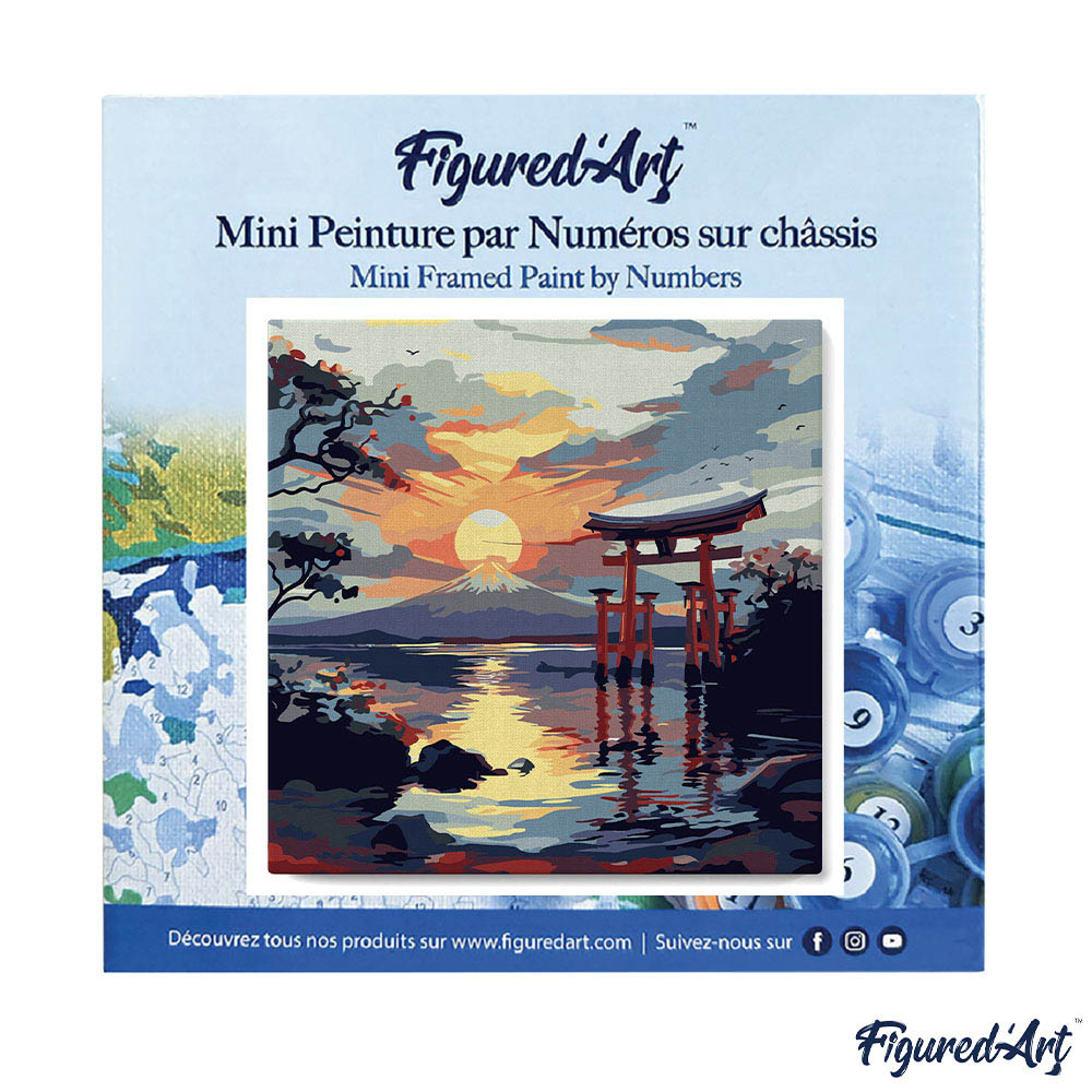Mini Malen nach Zahlen mit Rahmen 20x20cm Torii-Tor bei Sonnenuntergang - Kidis Art