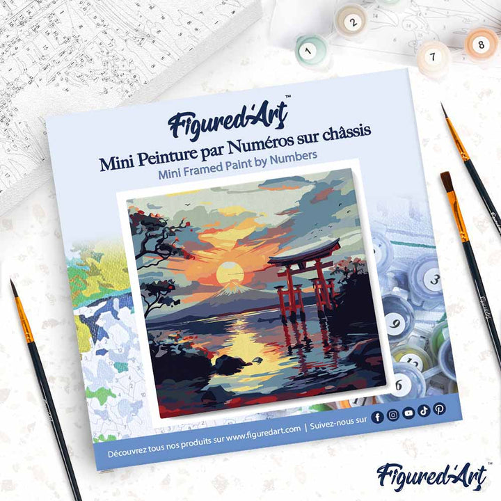 Mini Malen nach Zahlen mit Rahmen 20x20cm Torii-Tor bei Sonnenuntergang