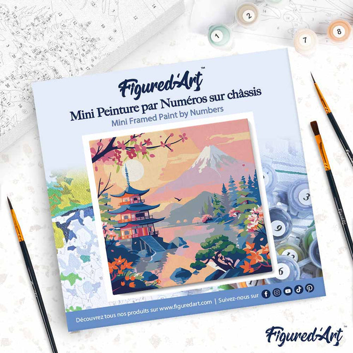 Mini Malen nach Zahlen mit Rahmen 20x20cm Pagode und Berg Fuji