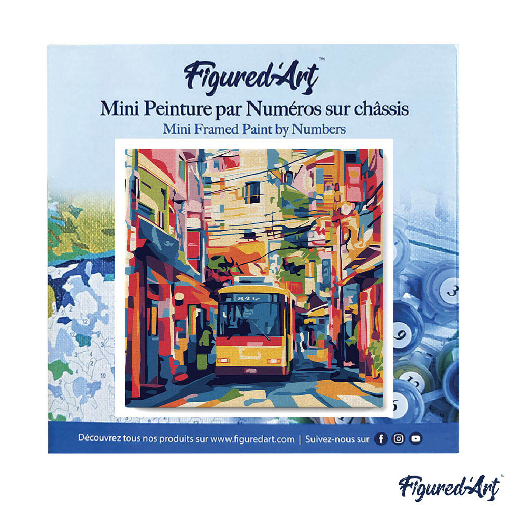 Mini Malen nach Zahlen mit Rahmen 20x20cm Stadtbus von Tokio