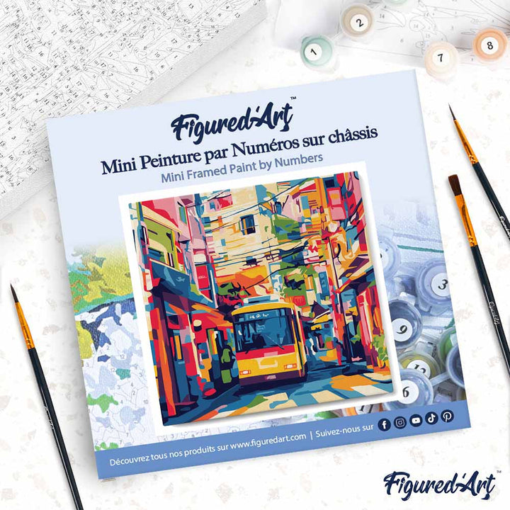 Mini Malen nach Zahlen mit Rahmen 20x20cm Stadtbus von Tokio