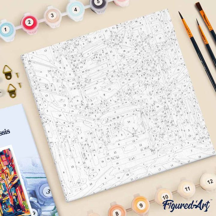 Mini Malen nach Zahlen mit Rahmen 20x20cm Stadtbus von Tokio