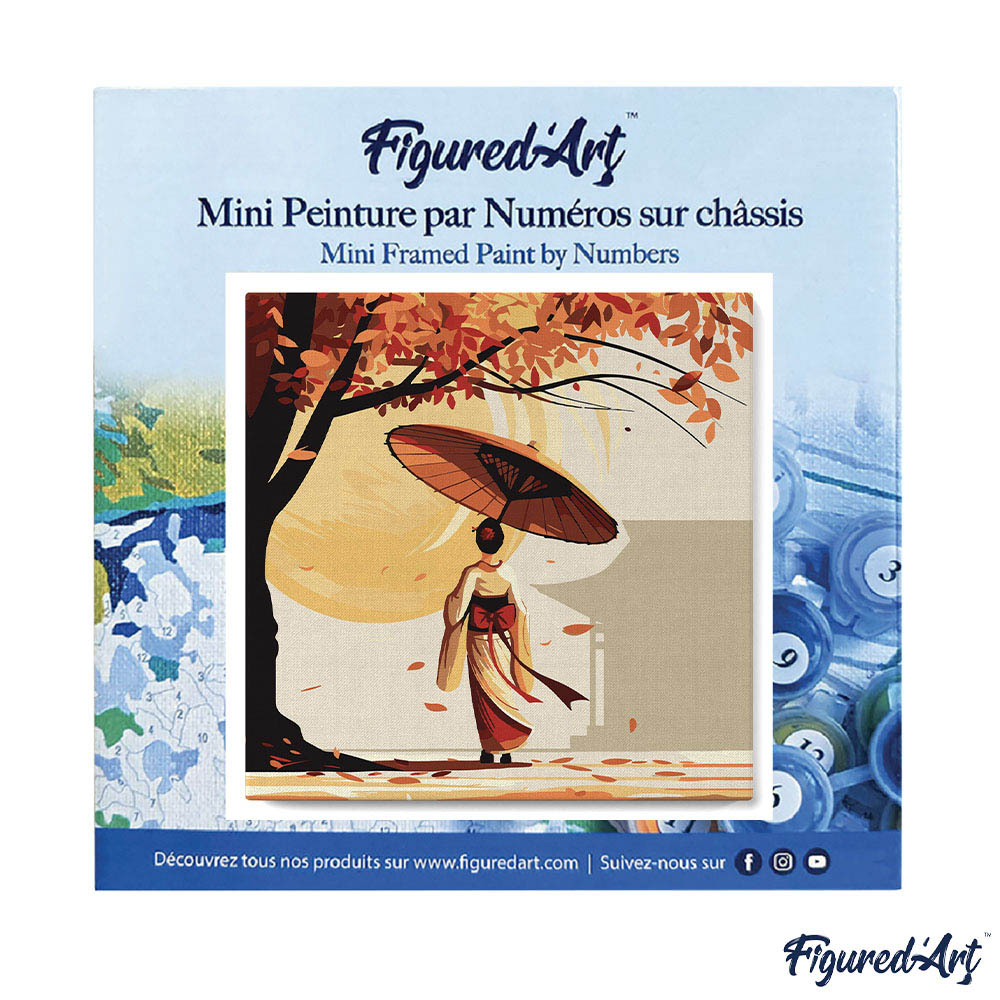 Mini Malen nach Zahlen mit Rahmen 20x20cm Friedlicher Spaziergang einer Geisha