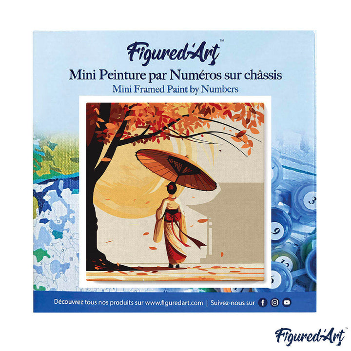Mini Malen nach Zahlen mit Rahmen 20x20cm Friedlicher Spaziergang einer Geisha