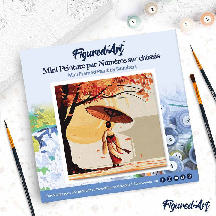 Mini Malen nach Zahlen mit Rahmen 20x20cm Friedlicher Spaziergang einer Geisha