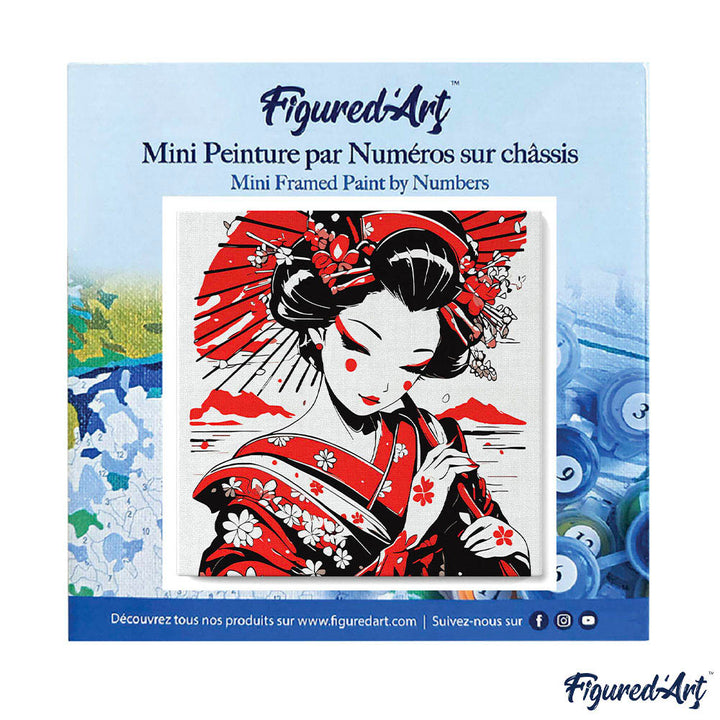 Mini Malen nach Zahlen mit Rahmen 20x20cm Rote und schwarze Geisha