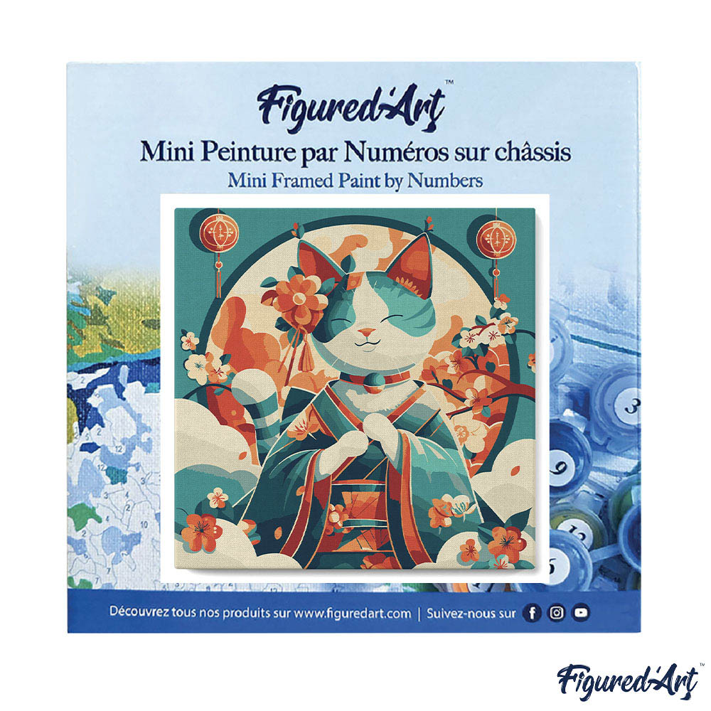 Mini Malen nach Zahlen mit Rahmen 20x20cm Japanische Prinzessinnenkatze
