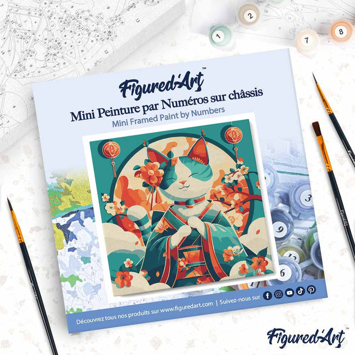 Mini Malen nach Zahlen mit Rahmen 20x20cm Japanische Prinzessinnenkatze