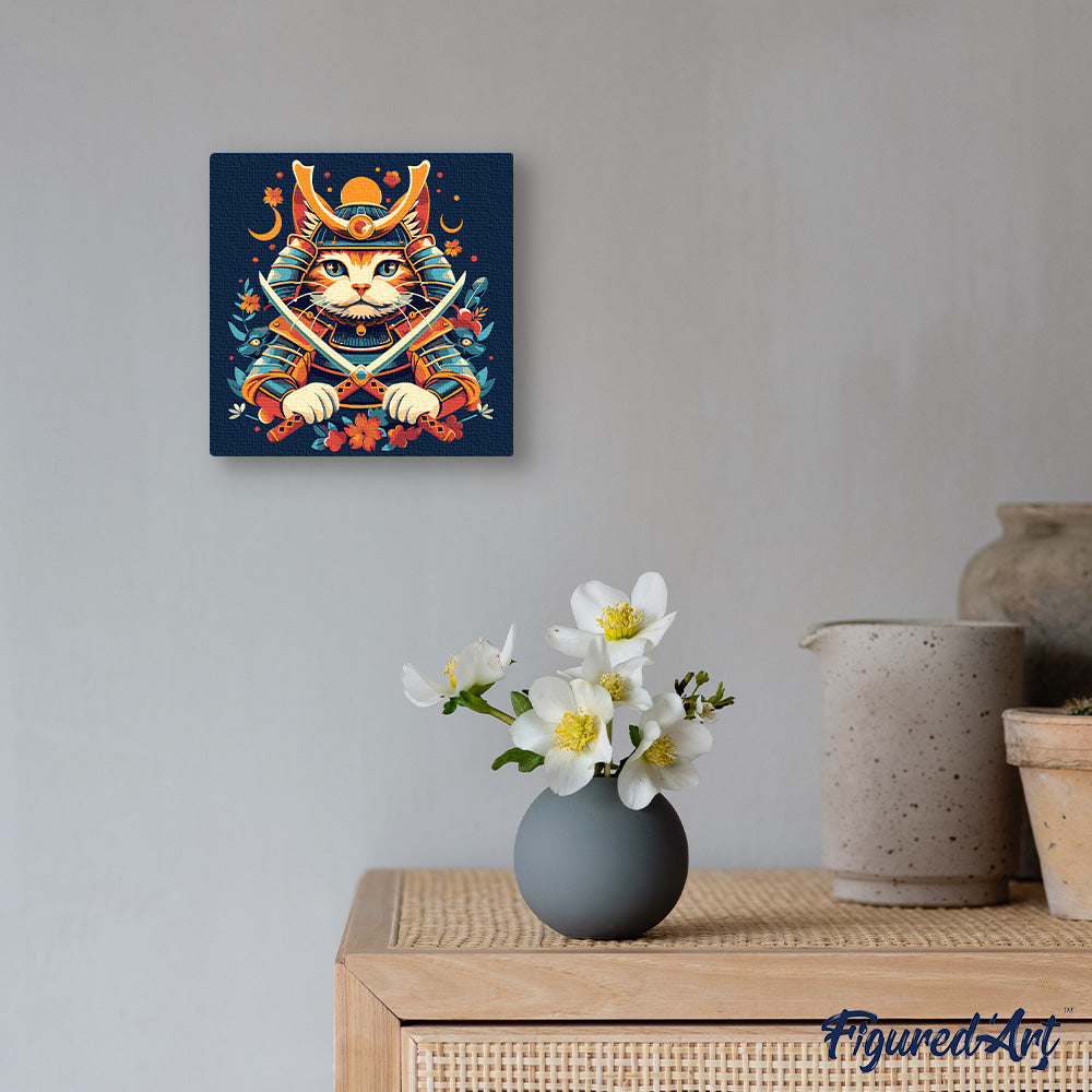 Mini Malen nach Zahlen mit Rahmen 20x20cm Samurai-Katze - Kidis Art