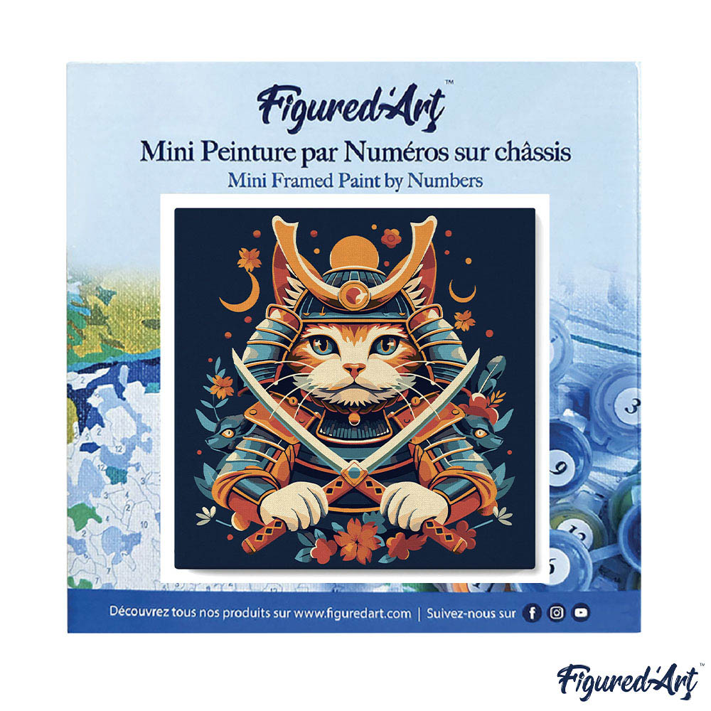 Mini Malen nach Zahlen mit Rahmen 20x20cm Samurai-Katze