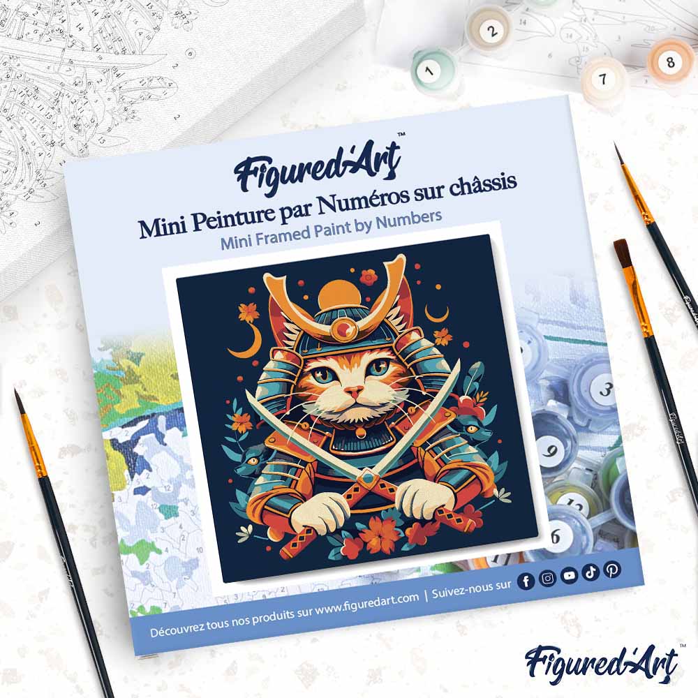 Mini Malen nach Zahlen mit Rahmen 20x20cm Samurai-Katze - Kidis Art