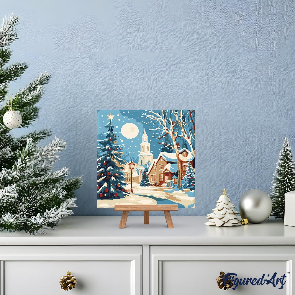 Mini Malen nach Zahlen mit Rahmen 20x20cm Verschneite Weihnachtsstraße - Kidis Art