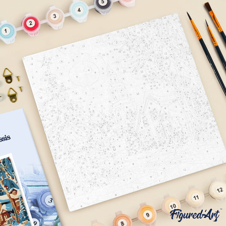 Mini Malen nach Zahlen mit Rahmen 20x20cm Verschneite Weihnachtsstraße