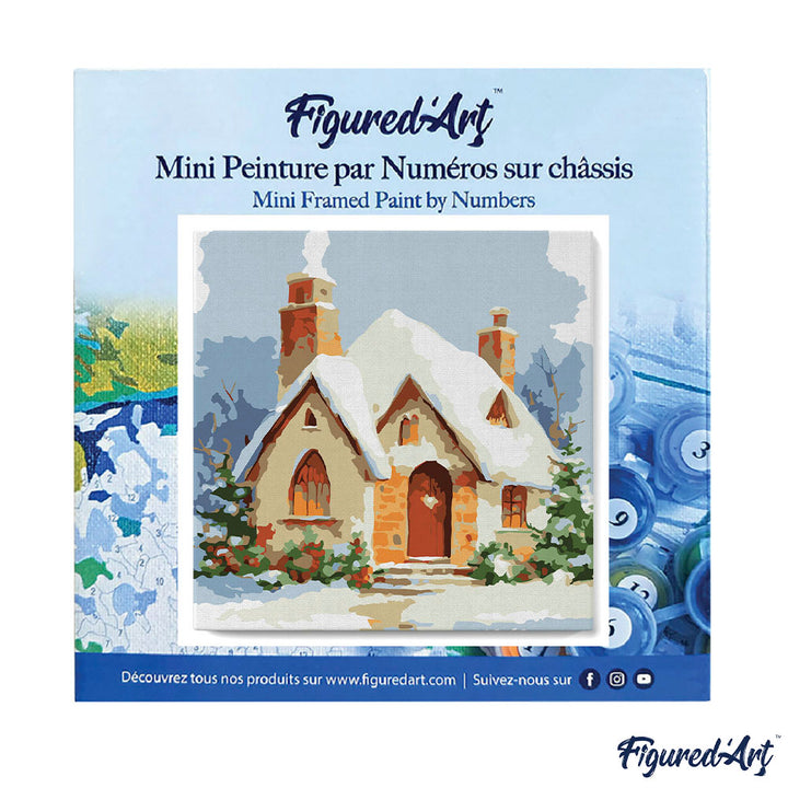 Mini Malen nach Zahlen mit Rahmen 20x20cm Backsteinhaus im Schnee