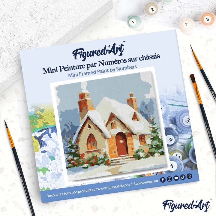 Mini Malen nach Zahlen mit Rahmen 20x20cm Backsteinhaus im Schnee