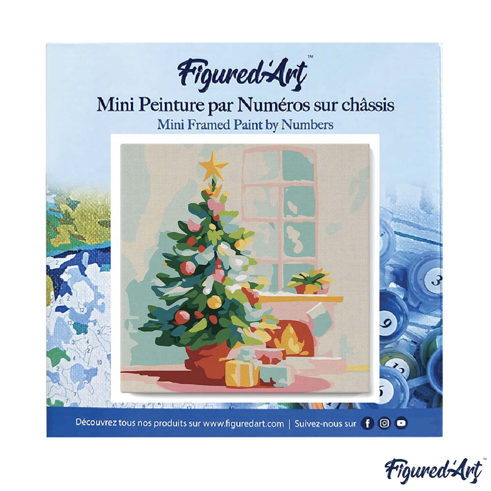 Mini Malen nach Zahlen mit Rahmen 20x20cm Tannenbaum und Kamin - Kidis Art