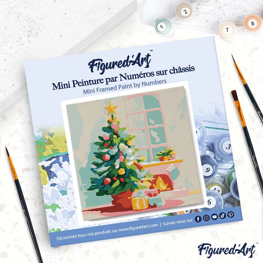 Mini Malen nach Zahlen mit Rahmen 20x20cm Tannenbaum und Kamin