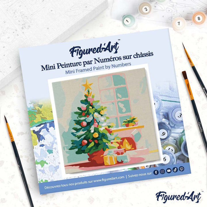 Mini Malen nach Zahlen mit Rahmen 20x20cm Tannenbaum und Kamin