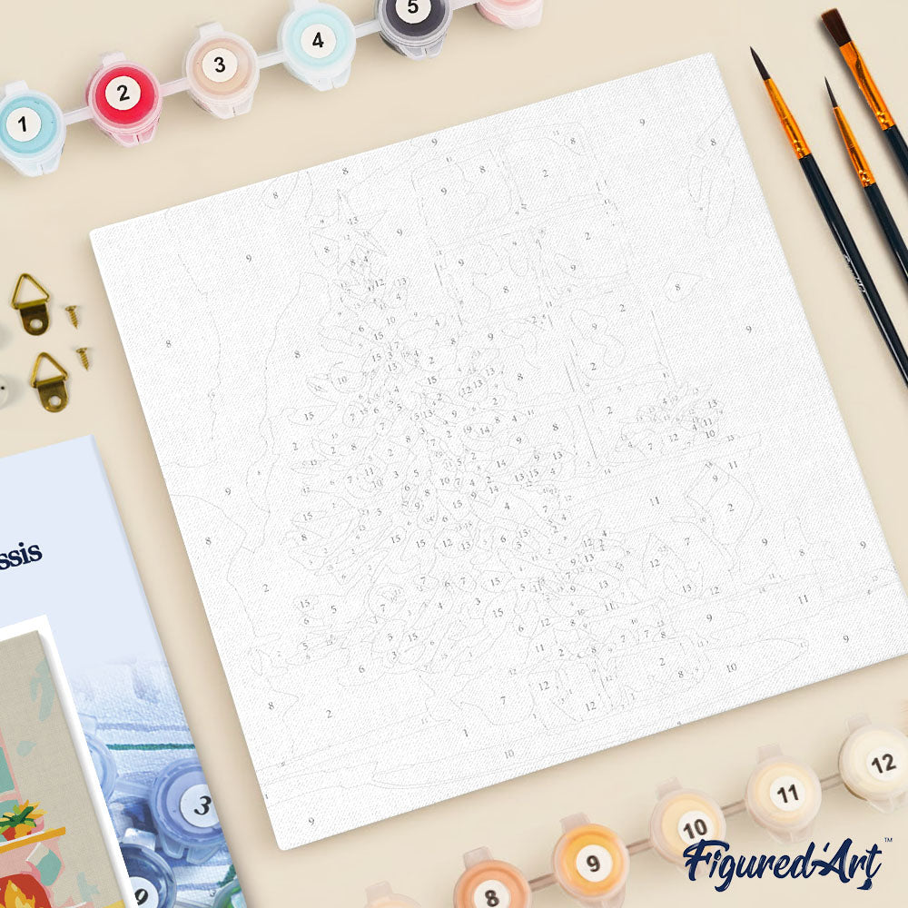 Mini Malen nach Zahlen mit Rahmen 20x20cm Tannenbaum und Kamin