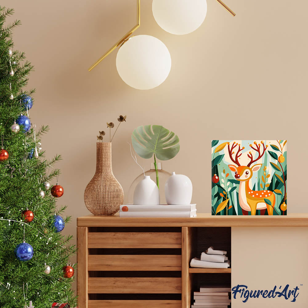 Mini Malen nach Zahlen mit Rahmen 20x20cm Goldenes Rentier 