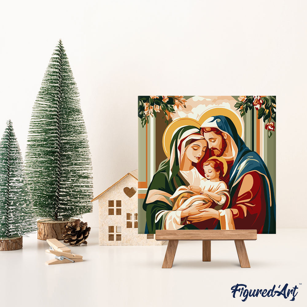 Mini Malen nach Zahlen mit Rahmen 20x20cm Heilige Familie