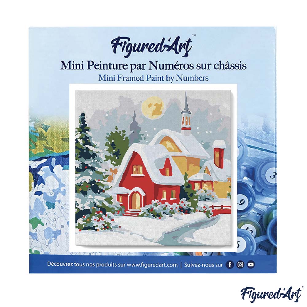 Mini Malen nach Zahlen mit Rahmen 20x20cm Rotes Haus im Winter - Kidis Art