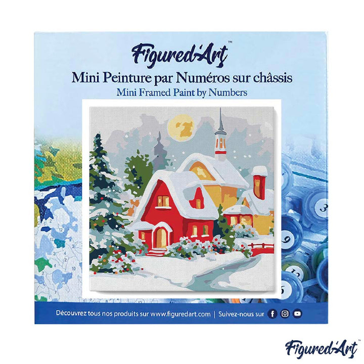 Mini Malen nach Zahlen mit Rahmen 20x20cm Rotes Haus im Winter