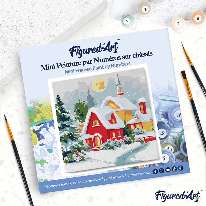 Mini Malen nach Zahlen mit Rahmen 20x20cm Rotes Haus im Winter