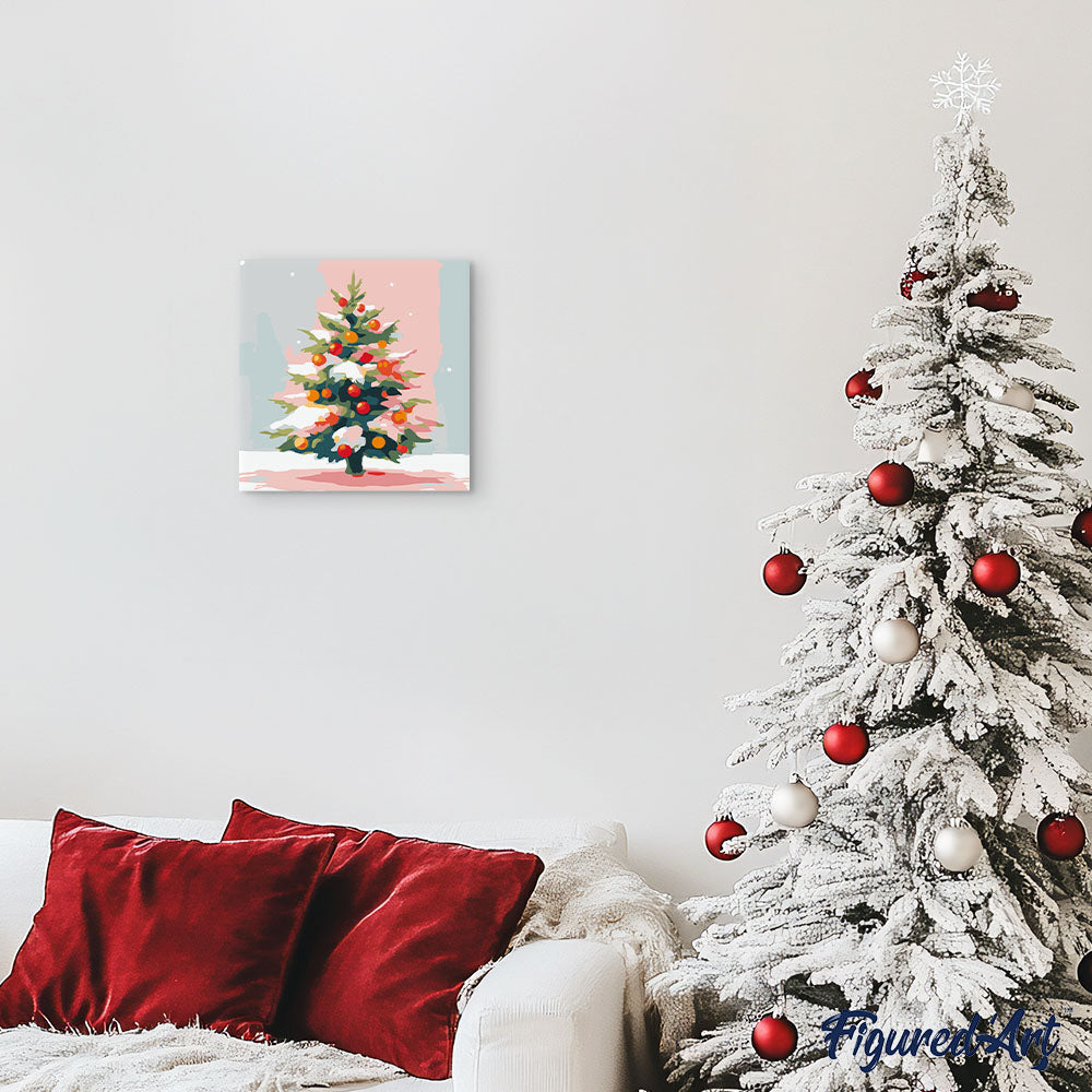 Mini Malen nach Zahlen mit Rahmen 20x20cm  Verschneiter Weihnachtsbaum - Kidis Art