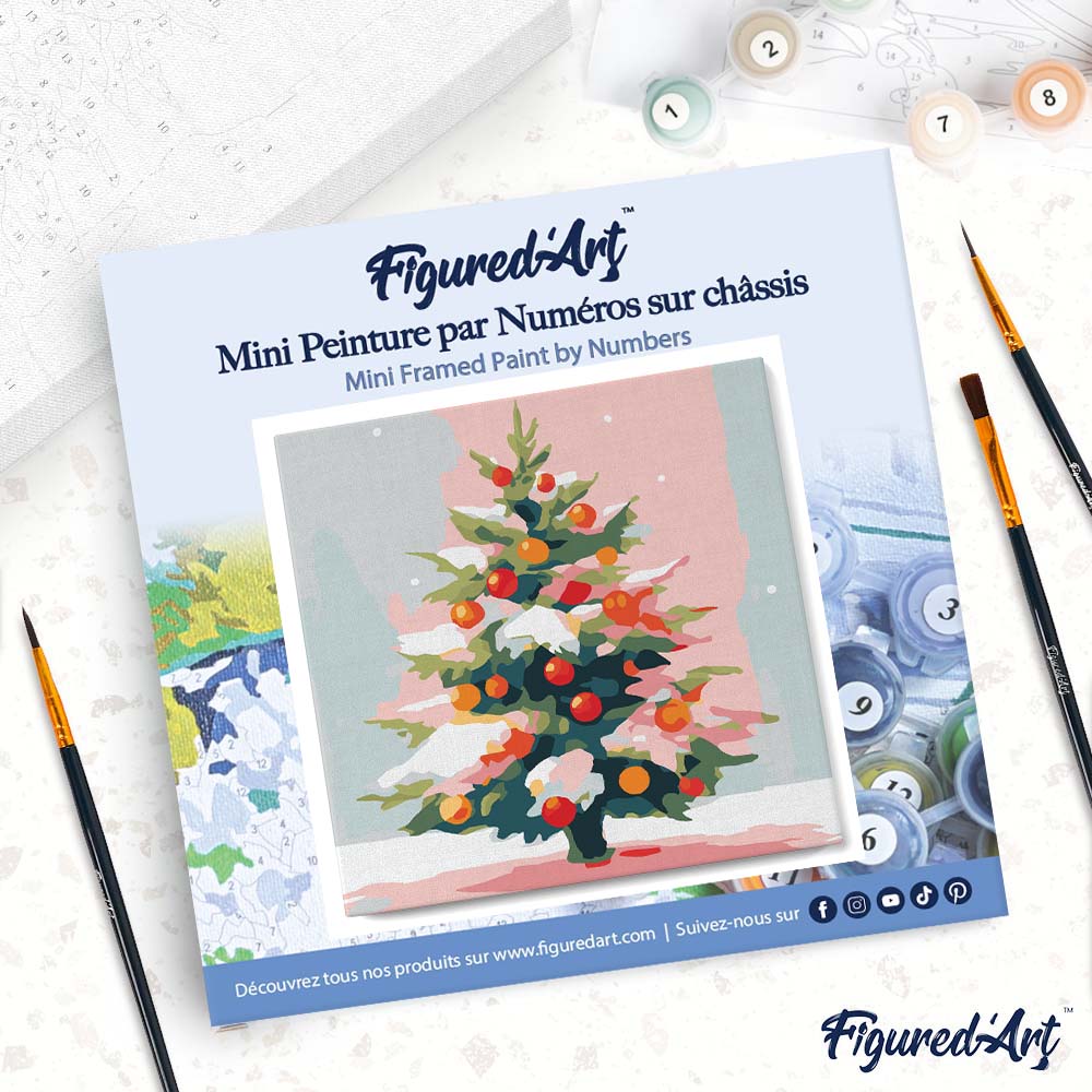 Mini Malen nach Zahlen mit Rahmen 20x20cm  Verschneiter Weihnachtsbaum - Kidis Art
