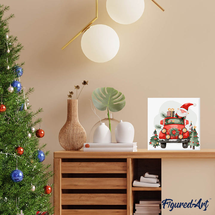 Mini Malen nach Zahlen mit Rahmen 20x20cm Weihnachtsmann-LKW