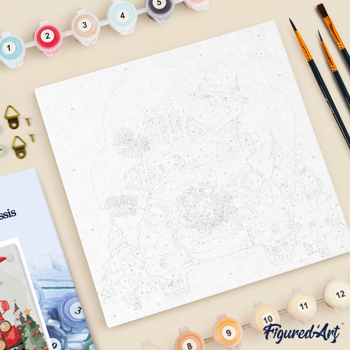 Mini Malen nach Zahlen mit Rahmen 20x20cm Weihnachtsmann-LKW