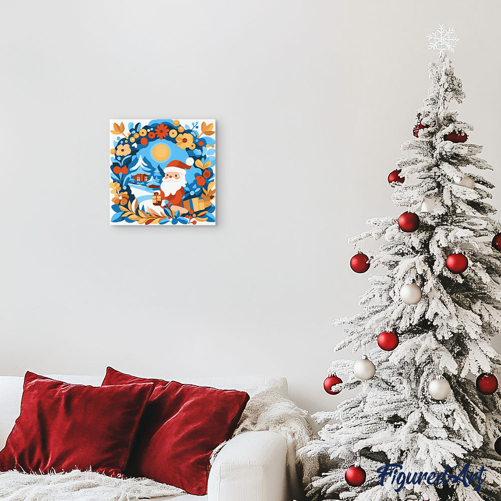 Mini Malen nach Zahlen mit Rahmen 20x20cm Kranz und Weihnachtsmann - Kidis Art