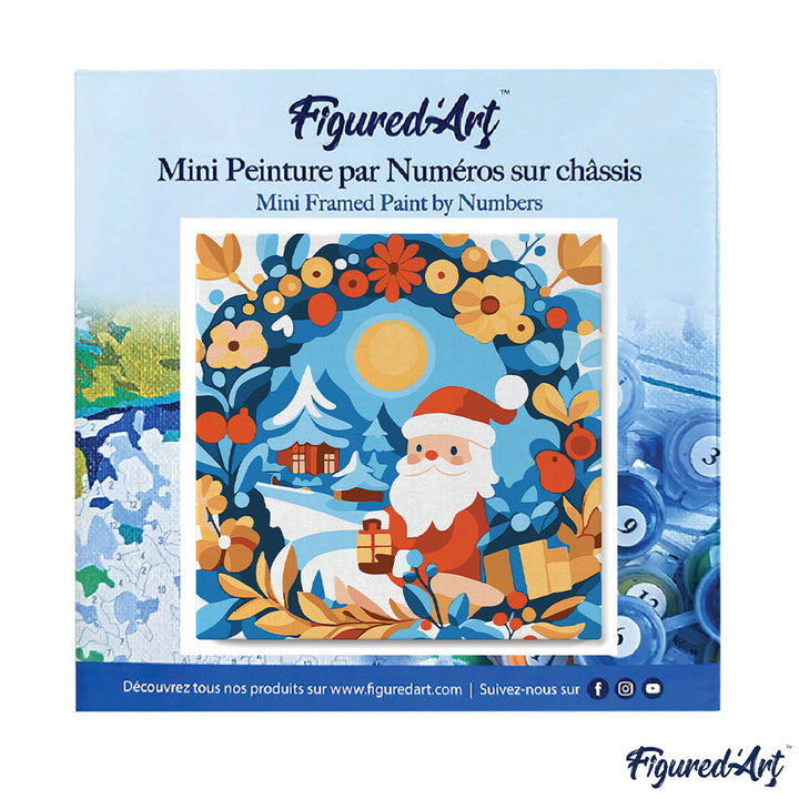 Mini Malen nach Zahlen mit Rahmen 20x20cm Kranz und Weihnachtsmann