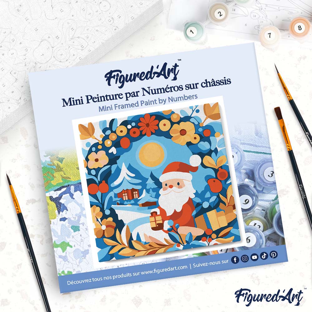 Mini Malen nach Zahlen mit Rahmen 20x20cm Kranz und Weihnachtsmann