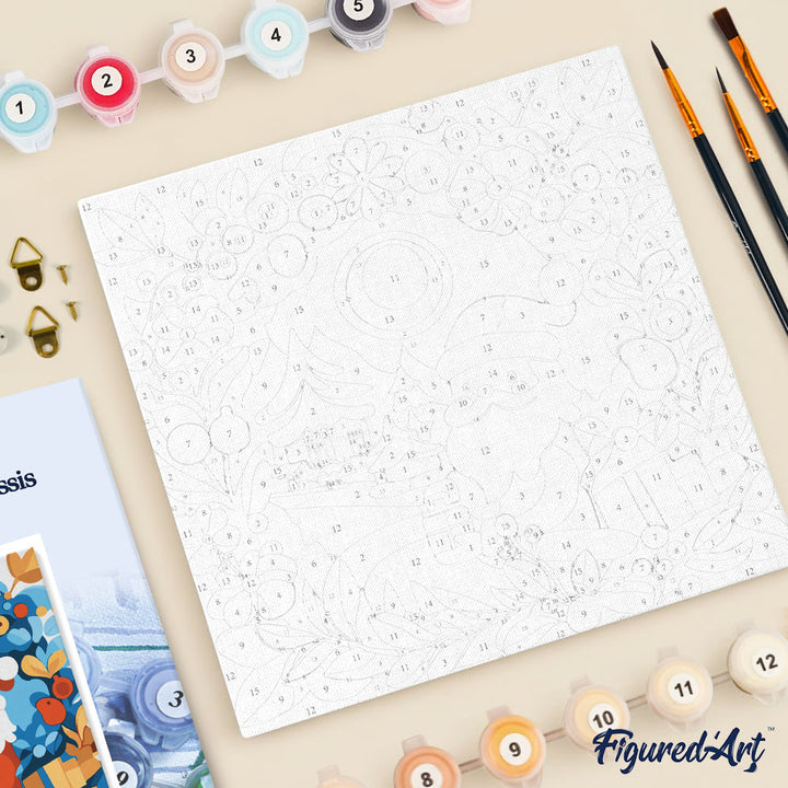 Mini Malen nach Zahlen mit Rahmen 20x20cm Kranz und Weihnachtsmann