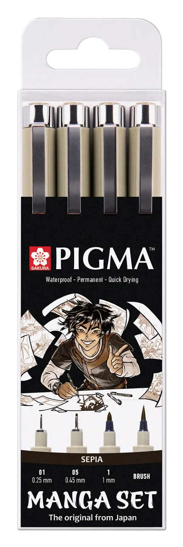 Sakura Einzigartige Manga-Kollektion mit 4 Pigma Micron-Stiften in Sepia - Kidis Art