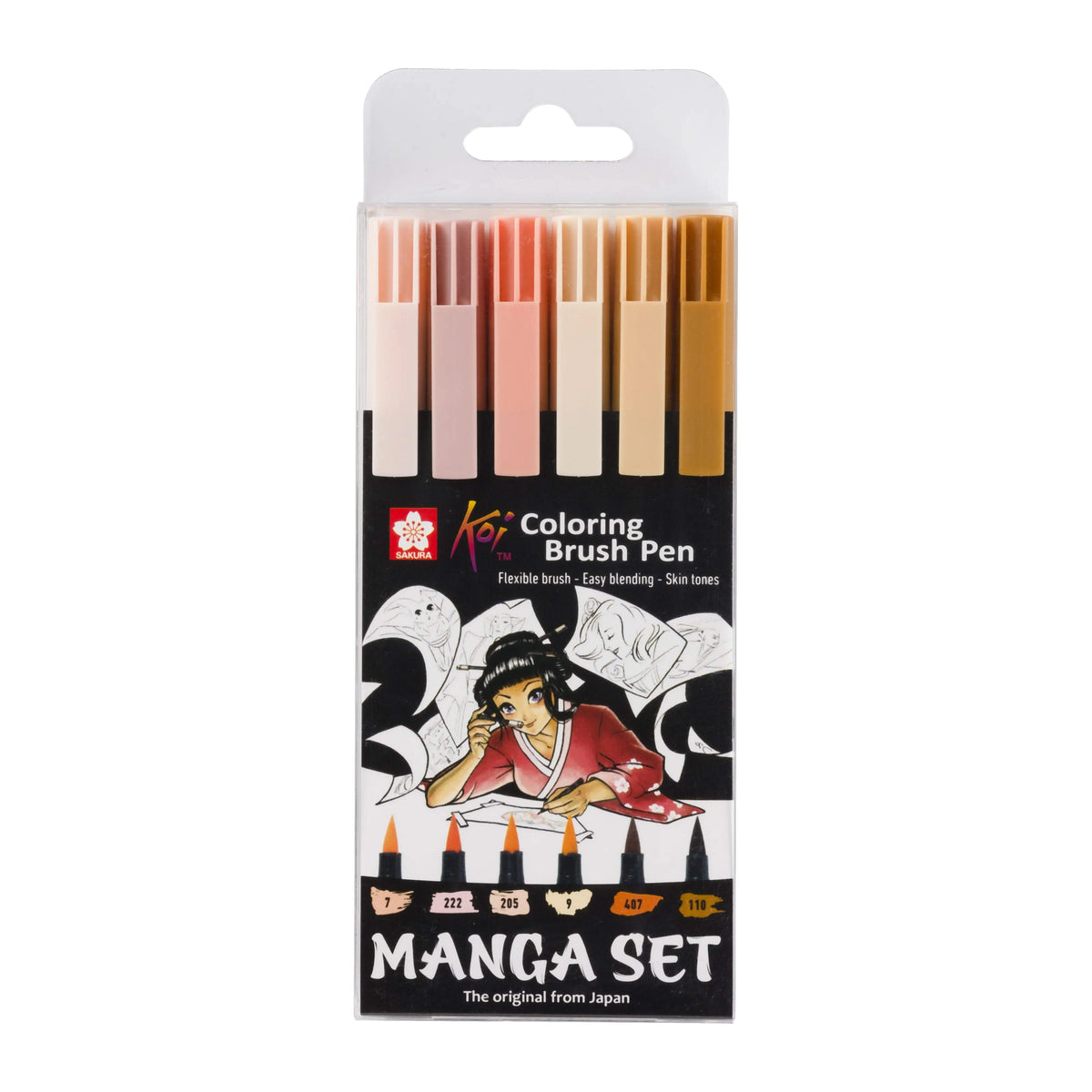 Sakura -Einzigartige Manga-Kollektion mit 6 Koi Colouring Brush Pen-Stiften - Kidis Art