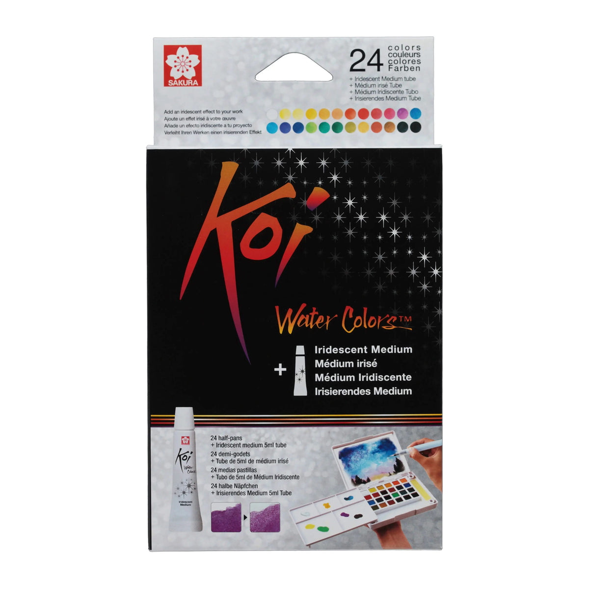 Sakura Koi Water Colors Pocket Field Sketch Box | 24 halbe Näpfchen + irisierendes Medium - Kidis Art