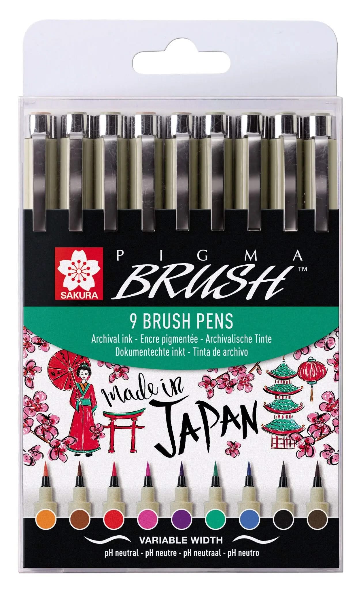 Sakura Pigma Brush, Etui mit 9 Farben - Kidis Art