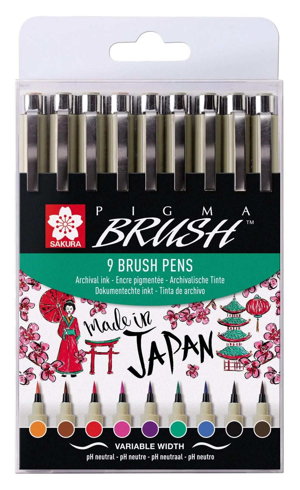 Sakura Pigma Brush, Etui mit 9 Farben - Kidis Art