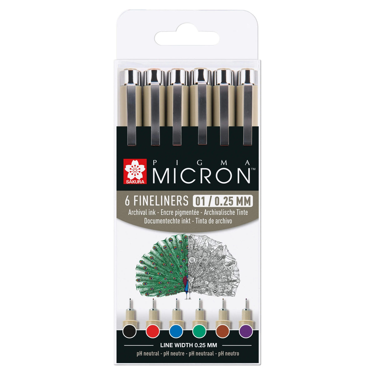 Sakura Pigma Micron 01, Etui mit 6 Basic-Farben - Kidis Art