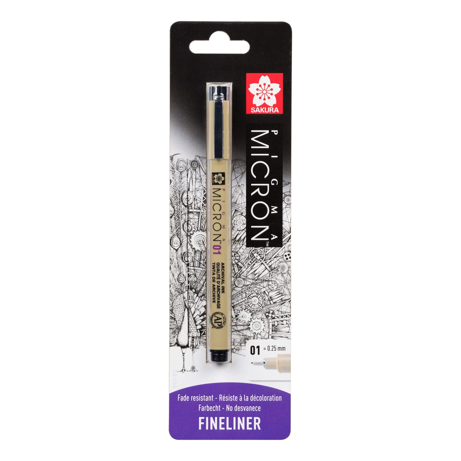 Sakura Pigma Micron 01, Schwarz, 0,25-mm, Blisterpackung, 1 Stück - Kidis Art