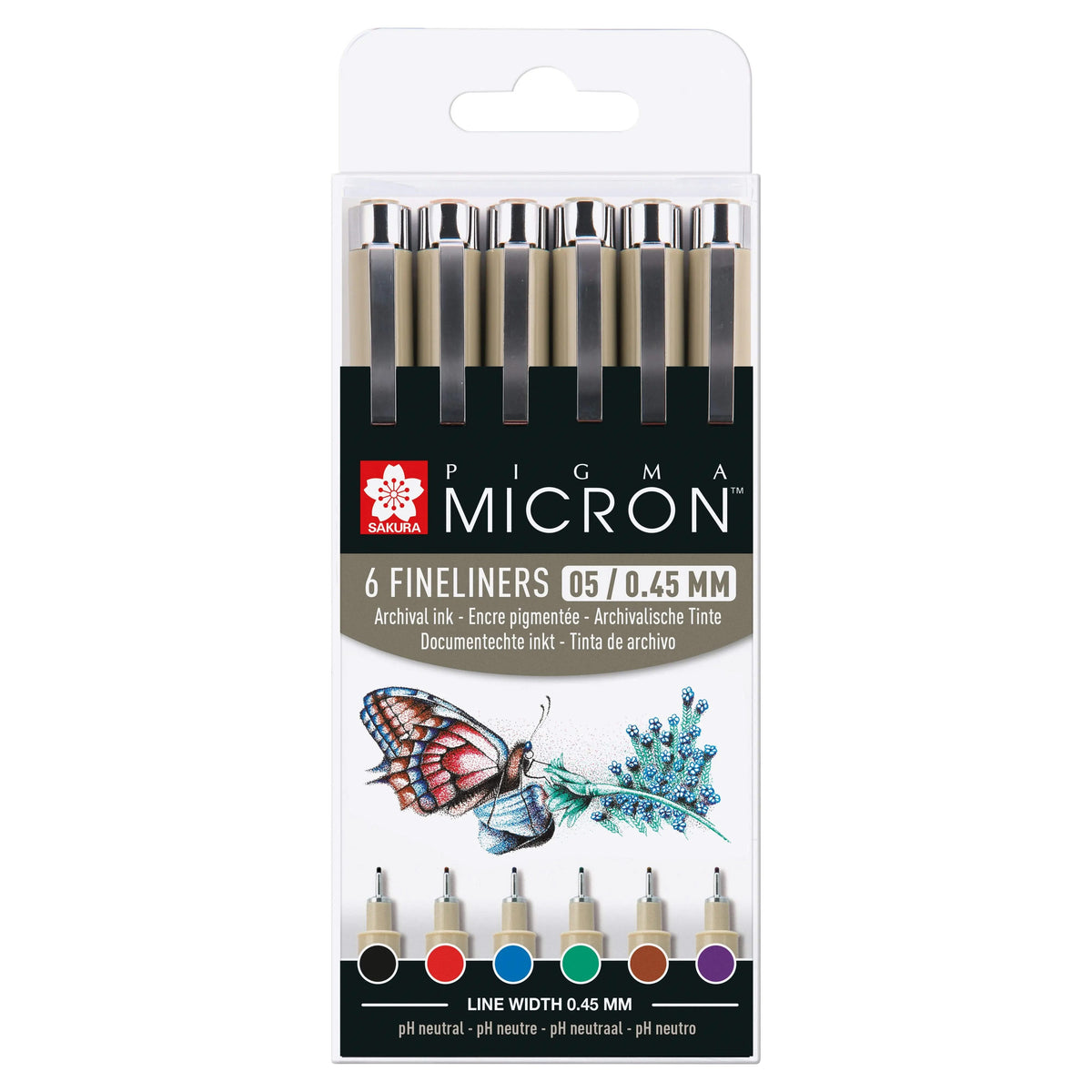 Sakura Pigma Micron 05, Etui mit 6 Basic-Farben - Kidis Art